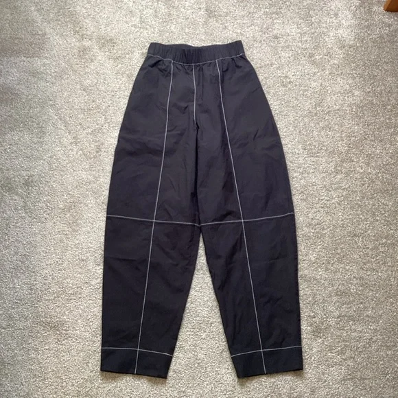 Ganni Elasticized Curve Trouser Pants Barrel Stitching High Rise Crepe Black XS - Picture 4 of 12